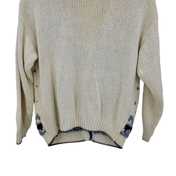 Vintage 80s Western Cardigan Sweater M Blue Cream Fringe Hand Knit Button Up - Picture 9 of 12